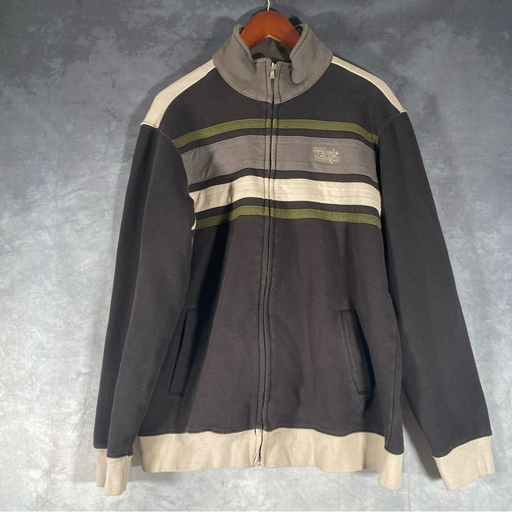 Levis Mens Sweater Jacket Sz L Full Zip Colorblock 90's Style Mock‎ Neck